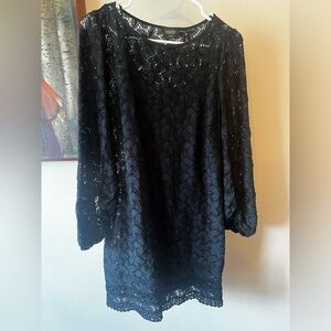 Laundry By Shelli Segal Black Lace Shift Dress Womens 4 Long Puff Sleeve
